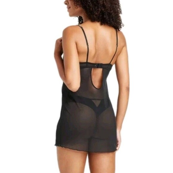 Auden Intimates Womens XS Mesh Rhinestone Bling Lingerie Dress Stretchy Black - Picture 2 of 9